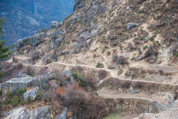 Mountains landscape in forest during trekking route to the Everest Base Camp
