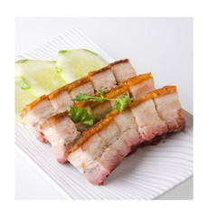 pork. BBQ Pork and Crispy Pork with Rice.