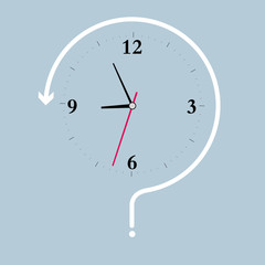 Vector drawn digital clock, simple arrow question mark design.