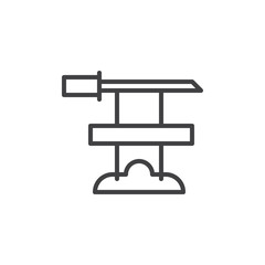 Katana on stand outline icon. linear style sign for mobile concept and web design. Japanese sword simple line vector icon. Symbol, logo illustration. Pixel perfect vector graphics