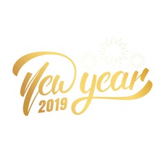 New Year 2019. Happy New Year 2019 hand lettering label. Hand drawn logo for New Year card, poster, design etc