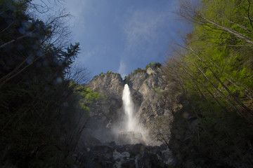 High waterfall with low perspective