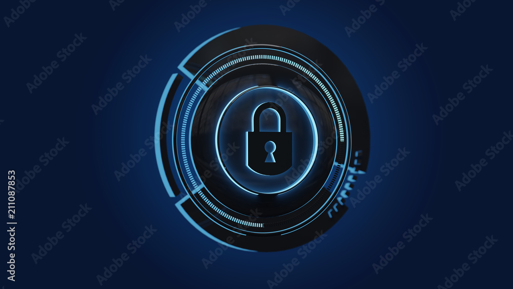 Poster shinny technologic locker security button isolated on an uniform background - 3d render