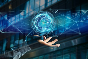 Connected earth globe concept icon on a futuristic interface
