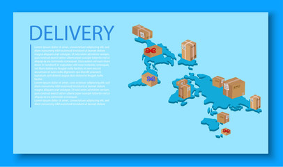 Delivery background with abstract world map and boxes.