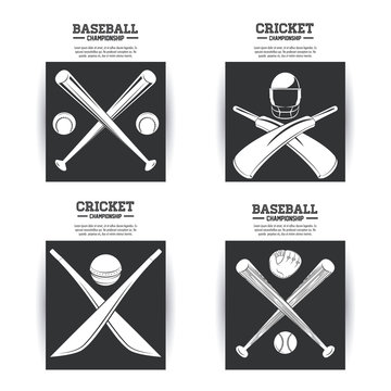 Set of Cricket and baseball emblems collection vector illustration graphic design