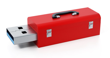 Red toolbox with usb 3.0 plug. 3D illustration