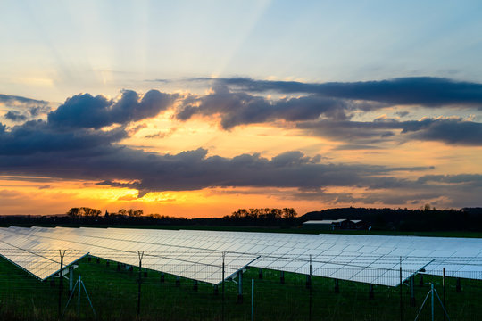 Solar panel at sunset, Alternative electricity source