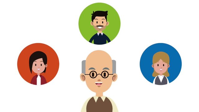 Grandfather with son and grandchildrens round icons cartoon High Definition animation scenes