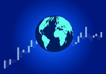 A candlestick stock chart, with earth.