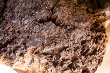 Old painted red wooden background. Stump rustic texture.