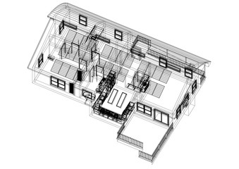 House With Solar Panels Architect Blueprint - isolated