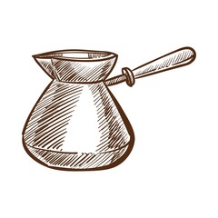 Traditional Turkish coffee preparation process sketch vector illustration