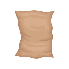 Flat vector icon of big textile bag. Full brown sack. Large packaging. Element for advertising poster of wholesale store
