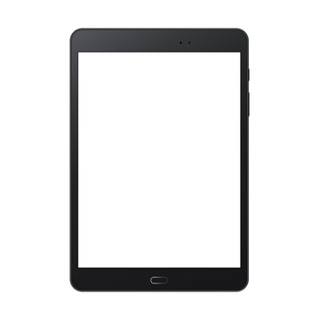 Black tablet computer mock up with blank screen isolated on white backround - front view. Vector illustration