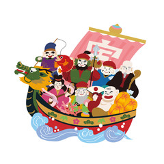 宝船　七福神　イラスト　ベクター
