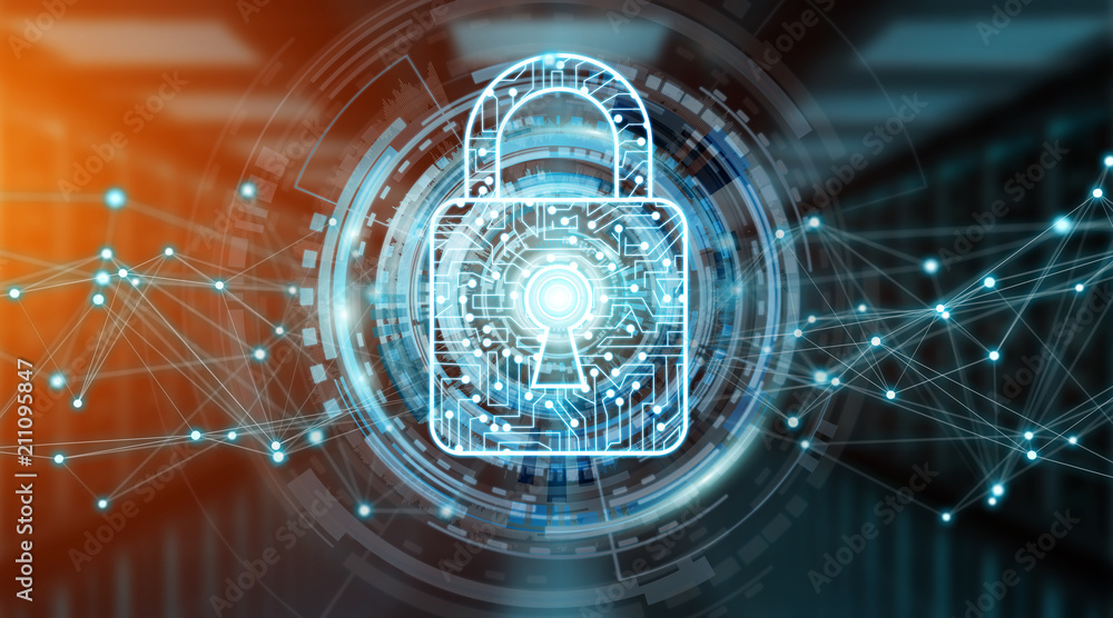 Poster modern digital data shield antivirus 3d rendering