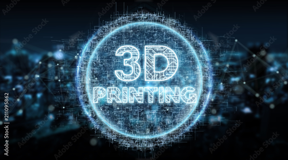 Poster 3d printing digital text hologram background 3d rendering