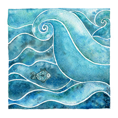 Water. Natural element. Watercolor illustration.