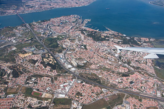 Aerial view of Lisbon during departure
