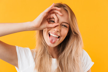 Close up portrait of a smiling young blonde girl