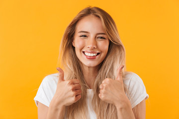 Portrait of an excited young blonde girl