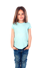 Obraz premium Happy small girl with straight hair isolated on a white background