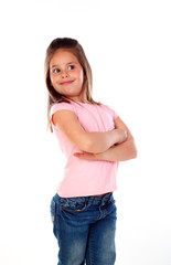 Happy small girl with straight hair isolated on a white background