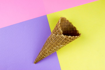 Sweet waffle cone. Ice cream Summer minimal food concept