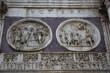 Rome, view and details of the Arch of Constantine
