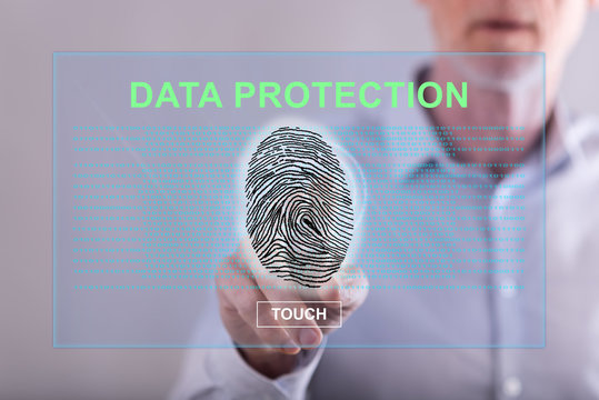 Man touching a data protection concept