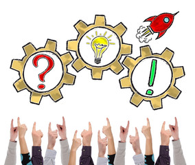 Problem solving concept pointed by several fingers