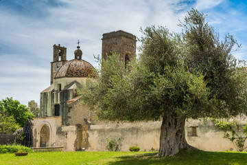 The church of the Immaculate Conception in Barumini, Sardinia, Italy. The church, dating back to the sixteenth century, is built in late-Gothic forms .