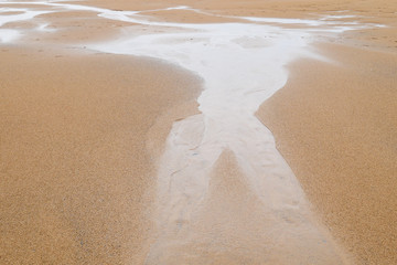 Sand landscape at low tide with water grooves