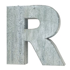 Concrete Capital Letter - R isolated on white background . 3D render Illustration