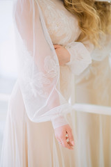 Fototapeta na wymiar Furry sleeves wedding dress