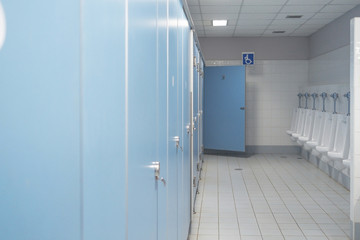 Public toilet and Bathroom interior with wash basin and toilet room.