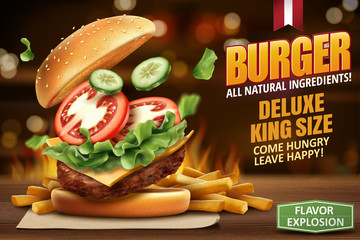 Deluxe king size burger ads - obrazy, fototapety, plakaty