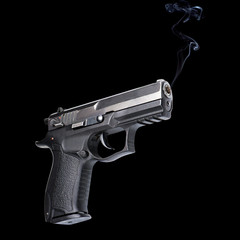 automatic pistol on black background