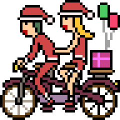 Fototapeta premium vector pixel art santa claus bicycle