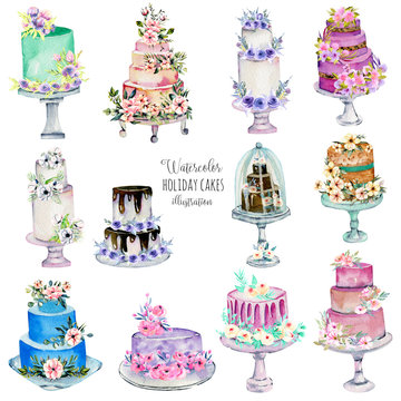Hand painted watercolor cake with meringue vector image on VectorStock | Watercolor  cake, Savoury cake, Sweet cupcakes