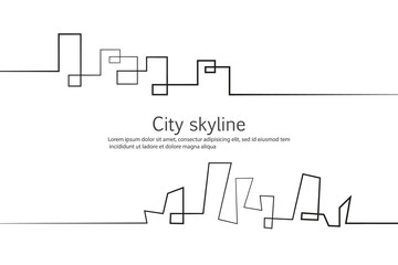 Silhouette of the city in a flat style. Modern urban landscape. Vector illustrations. City skyscrapers building office horizon.Continuous line drawing