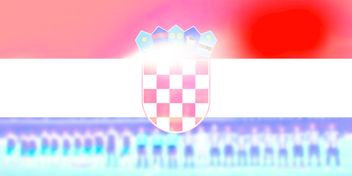 soccer fans supporting croatia - crowd in stadium with raised hands against Croatia flag - fifa world cup