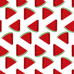 Seamless summer background with watermelon pieces. 