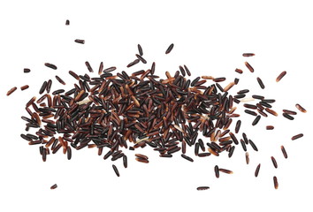 Organic black rice isolated on white background, top view