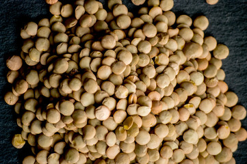 Dry Organic Brown Lentils against a background