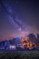 Fototapeta na wymiar Nature forest landscape in the night stars sky milky way galaxy space astro
