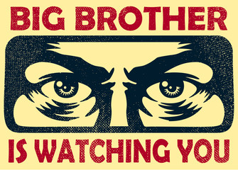 Vintage big brother watching you spying eyes surveillance and personal data privacy violation concept vector illustration - obrazy, fototapety, plakaty