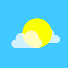 Vector icons with sun and transparent cloud. Fashionable vector symbol for website design, web button, mobile application. Flat design