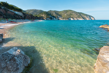 Fototapeta na wymiar Summer sea beach Contrada Mattinatella, Gargano peninsula in Puglia, Italy
